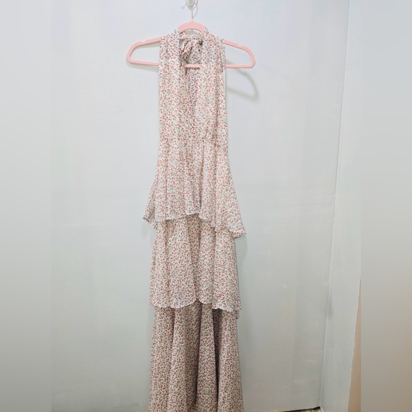 Aakaa Floral Tiered Open Back Dress. Size Medium - Picture 2 of 6